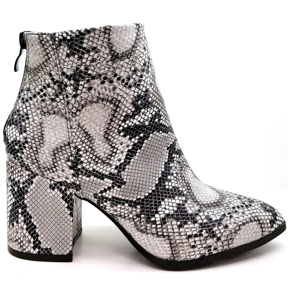 New Snake Chunky Heel Point Toe Booties Boots - Picture 2 of 5